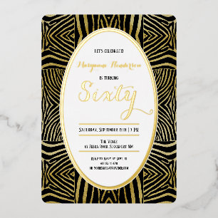 Elegant Sixty schwarz Gold Zebra Geburtstag Folieneinladung