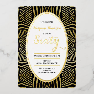 Elegant Sixty schwarz Gold Zebra Geburtstag Folieneinladung