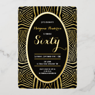 Elegant Sixty schwarz Gold Zebra Geburtstag Folieneinladung