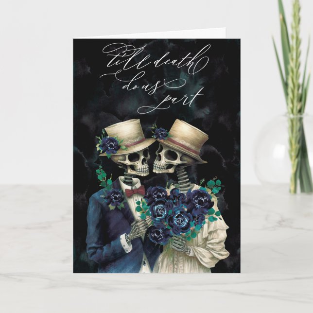 Elegant Skeleton Eucalyptus Halloween Hochzeit Karte (Vorderseite)