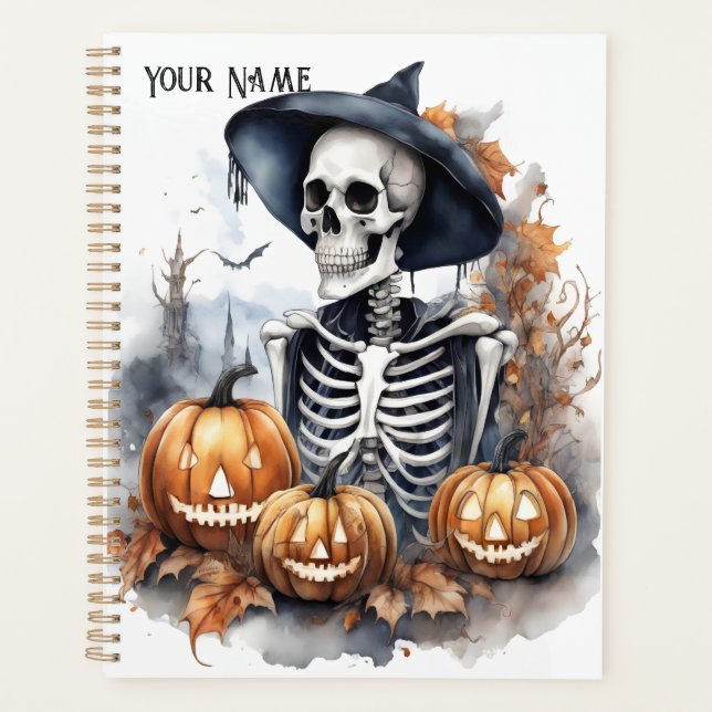 Elegant Skeleton Halloween Wassercolor Planer (Vorderseite)
