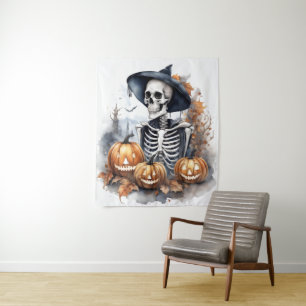 Elegant Skeleton Halloween Wassercolor Wandteppich