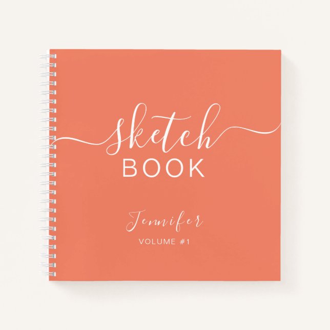 Elegant Sketchbook Ihr Name Script Coral Notizbuch (Vorderseite)