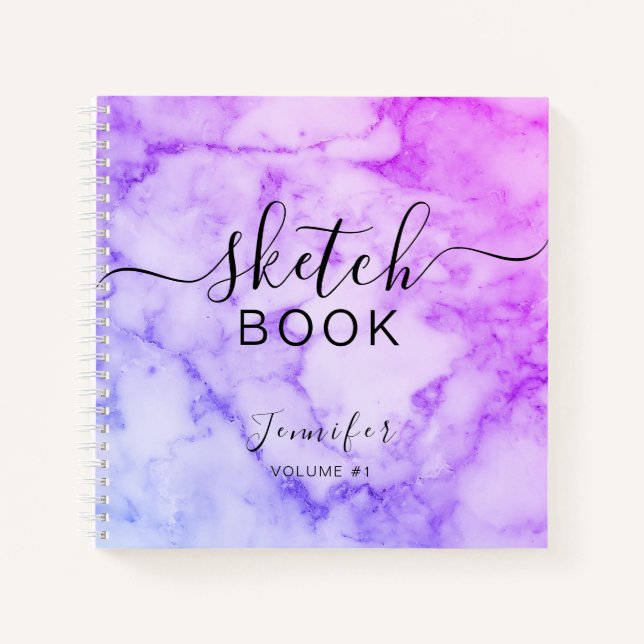 Elegant Sketchbook Ihr Name Script Marble Notizbuch (Vorderseite)