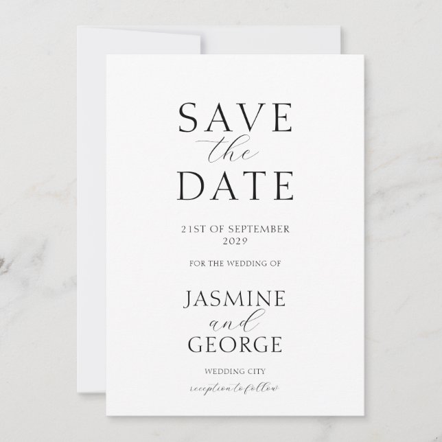 Elegant Skript Schwarz & Weiß  Save The Date (Vorderseite)