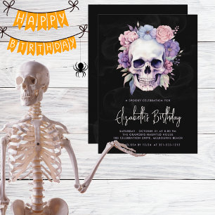 Elegant Skull & florales Gotisches Halloween Gebur Einladung