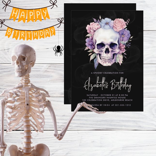 Elegant Skull & florales Gotisches Halloween Gebur Einladung (Von Creator hochgeladen)