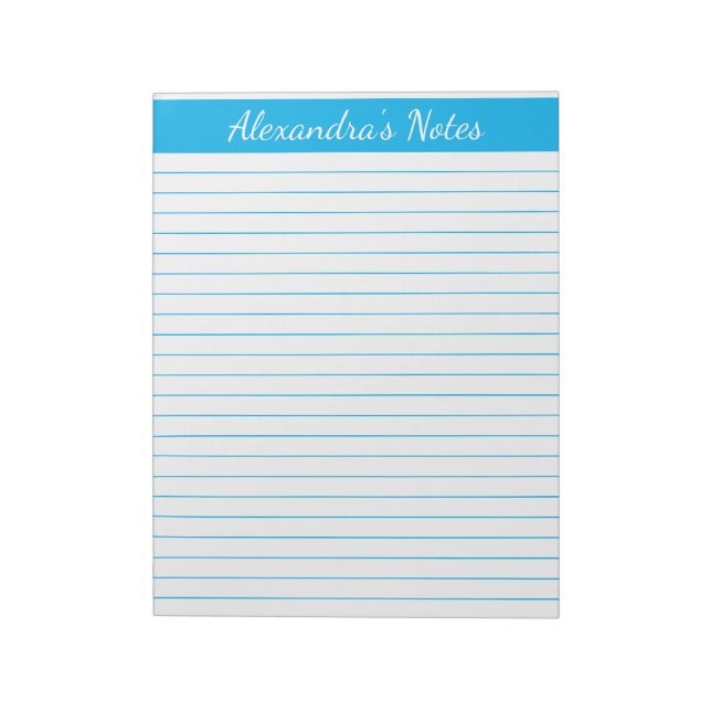 Elegant Sky Blue 8.5x11 Letter Size Personalisiert Notizblock (Rotiert)