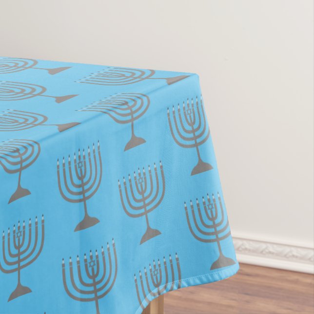 Elegant Sky Blue | Chanukah Hanukkiyah | MENORAH Tischdecke (Beispiel)