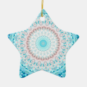 Elegant Sky Blue Crystal Mandala Keramik Ornament