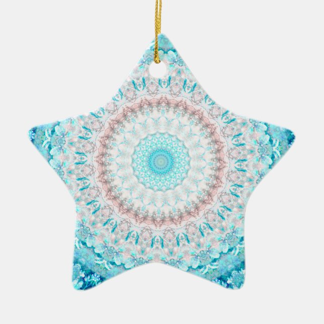 Elegant Sky Blue Crystal Mandala Keramik Ornament (Vorne)