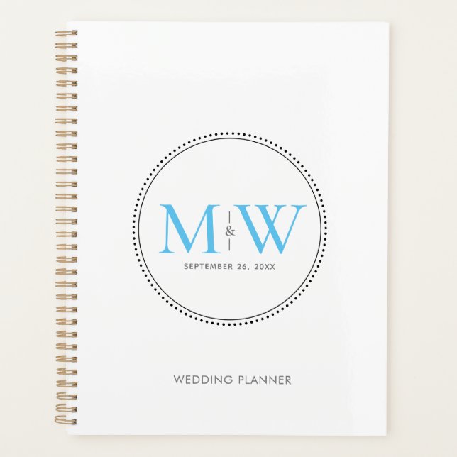 Elegant Sky Blue Monogram Wedding Planer (Vorderseite)