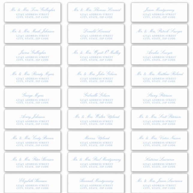 Elegant Sky Blue Script Guest Address Labels (Vorderseite)