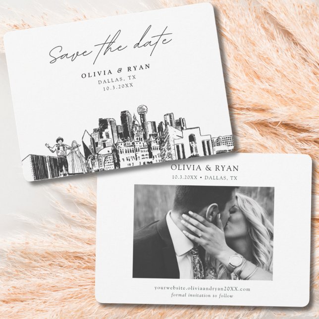Elegant Skyline Modern Dallas Save the Date Einladung (Dallas save the date wedding invitation)