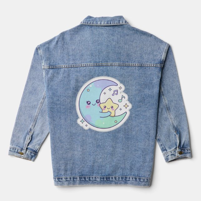 Elegant Sleeping Moon & Stars Women's Denim Jacket Jeansjacke (Rückseite)