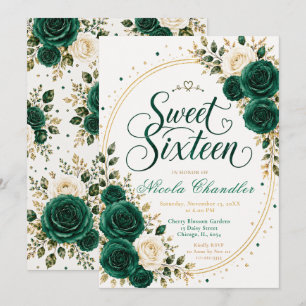 Elegant Smaragd Sweet 16 Einladung