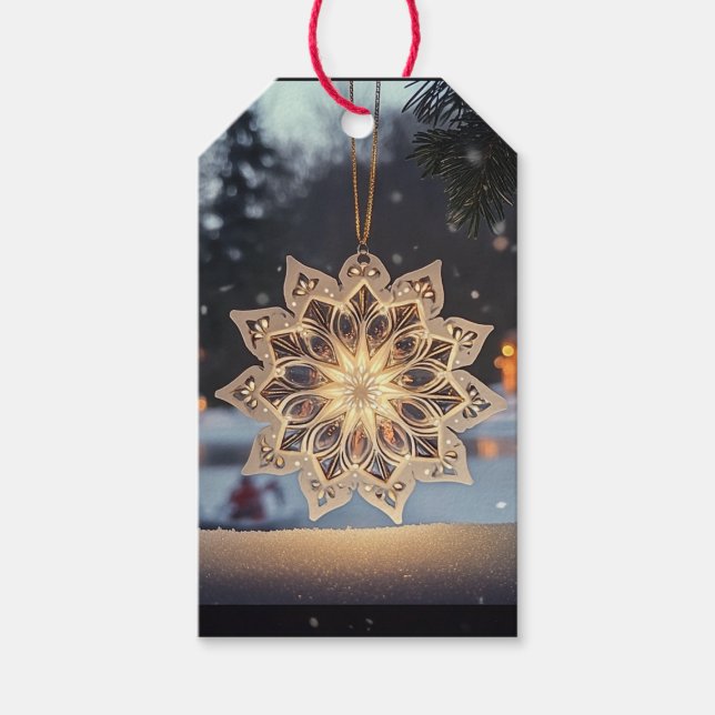 Elegant Snowflake Ornament Winter Gift Tag Geschenkanhänger (Vorderseite)