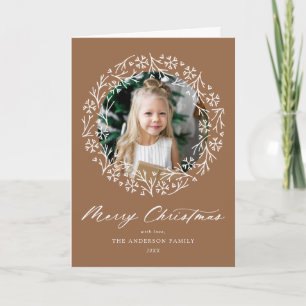 Elegant Snowflake Wreath Gingerbread 2 Photo Feiertagskarte