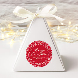 Elegant Snowflake Wreath Red Frohe Weihnachten Runder Aufkleber