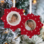 Elegant Snowflakes Red Baby's First Christmas Ornament Karte<br><div class="desc">Celebrate your baby's first Christmas with friends and family with our Elegant Red and White Snowflake baby's first Christmas ornament card. The front of the card displays your baby's photo encircled by a white frame with a red and white snowflake patterned background. Personalize the front of the snowflake ornament card...</div>