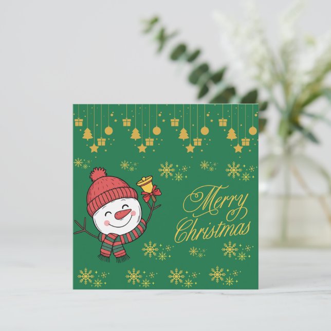 Elegant Snowman Christmas Card Feiertagskarte (Stehend Vorderseite)
