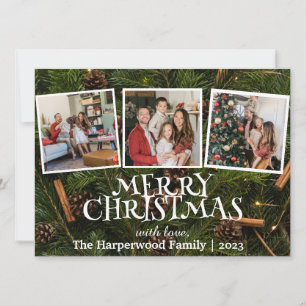 Elegant Snowman Joy Christmas Family Foto Collage Feiertagskarte
