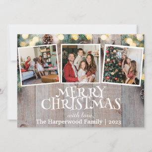 Elegant Snowman Joy Christmas Family Foto Collage Feiertagskarte