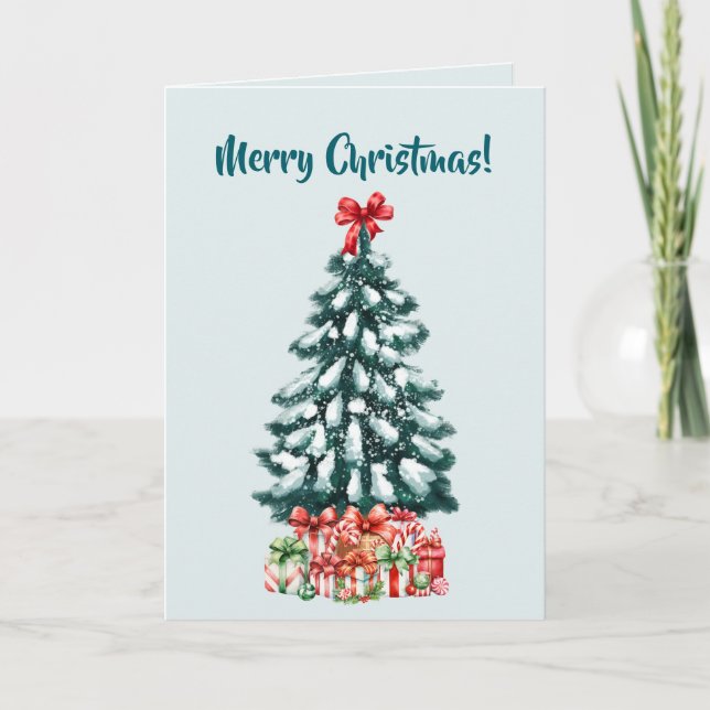 Elegant Snowy Christmas Tree Mint Green Karte (Vorderseite)
