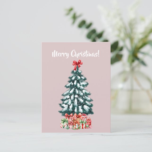 Elegant Snowy Christmas Tree Postcard Postkarte (Stehend Vorderseite)