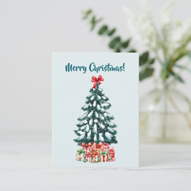 Elegant Snowy Christmas Tree Postcard Postkarte (Stehend Vorderseite)