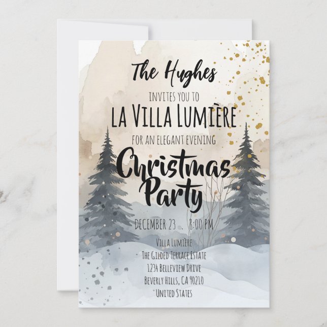 Elegant Snowy Hill Pine Winter Christmas Party  Einladung (Vorderseite)