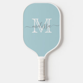 Elegant Soft Blue Minimal Name und Monogramm Pickleball Schläger
