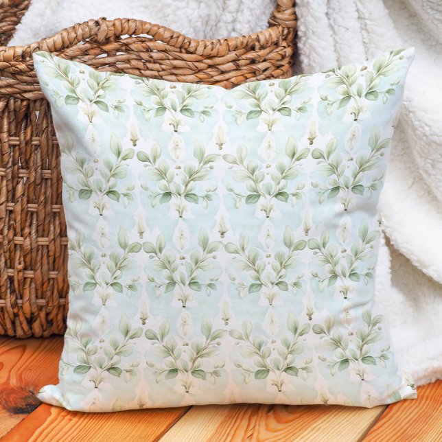 Elegant Soft Blue Sage Elfenbeinblume Botanisch Kissen (Elegant Soft Blue Sage Ivory Floral Botanical Throw Pillow)