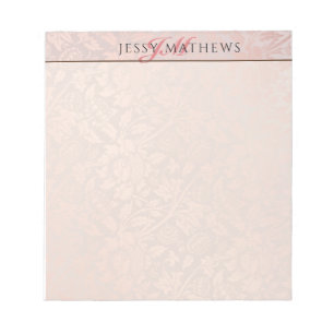 ELEGANT SOFT BLUSH ROSE GOLD DAMASK NAME & INITIAL NOTIZBLOCK