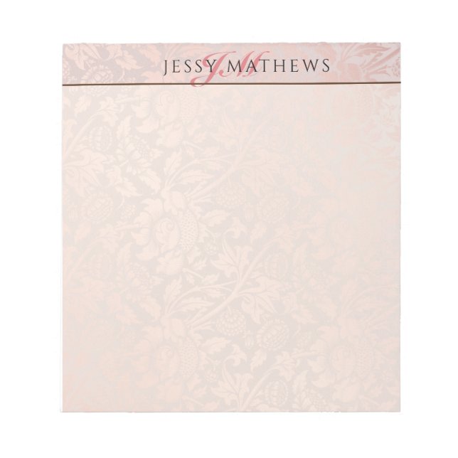 ELEGANT SOFT BLUSH ROSE GOLD DAMASK|NAME & INITIAL NOTIZBLOCK (Vorderseite)