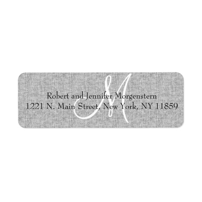 Elegant Soft Gray Linen Monogram Address Labels (Vorne)