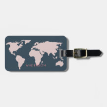 ELEGANT SOFT NAVY BLUSH PINK ROSE GOLD WORLMAP