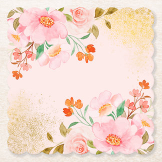 Elegant Soft Pastel Flowers with Gold Texture  Untersetzer