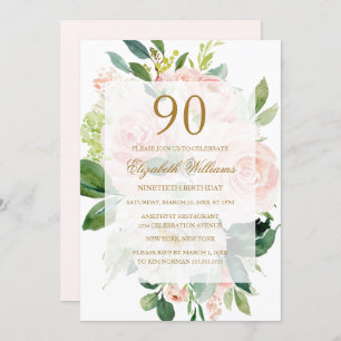 Elegant Soft Peach Bloom 90. Geburtstag Einladung