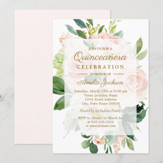Elegant Soft Peach Bloom Quinceanera Geburtstag Einladung