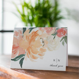 Elegant Soft Peach Floral Monogram Wedding Dankeskarte
