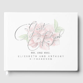 Elegant Soft Pink Blume Typografy Wedding Gästebuch