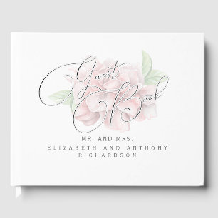 Elegant Soft Pink Blume Typografy Wedding Gästebuch