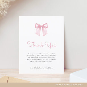 Elegant Soft Pink Bow Baby Dusche Vielen Dank Postkarte