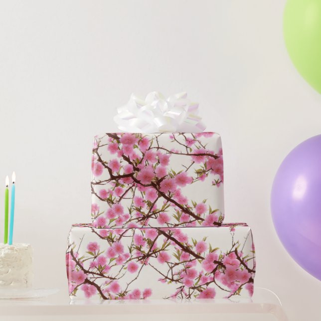 Elegant Soft Pink Cherry Blossom Florals Geschenkpapier (Partygeschenke)