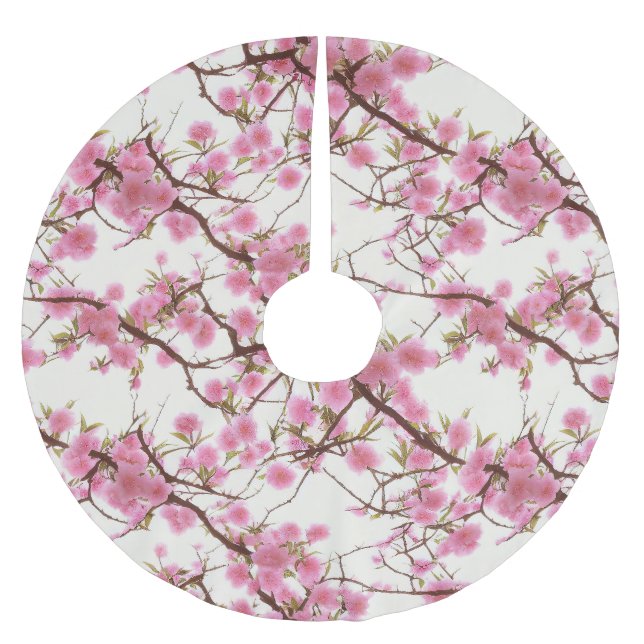 Elegant Soft Pink Cherry Blossom Florals Polyester Weihnachtsbaumdecke (Vorderseite)