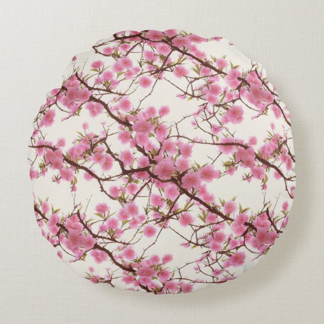 Elegant Soft Pink Cherry Blossom Florals Rundes Kissen (Vorderseite)