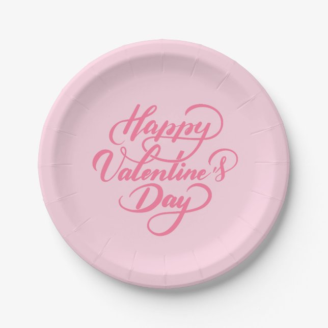 Elegant Soft Pink Happy Valentine's Day Pappteller (Vorderseite)