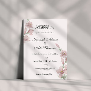 Elegant Soft Pink Magnolia Blumenmuskelhochzeit Einladung