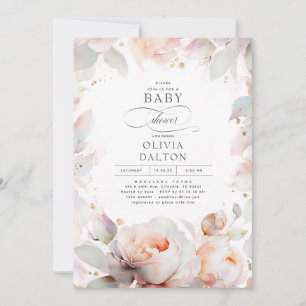 Elegant Soft Pink Peach Floral Boho Baby Dusche Einladung